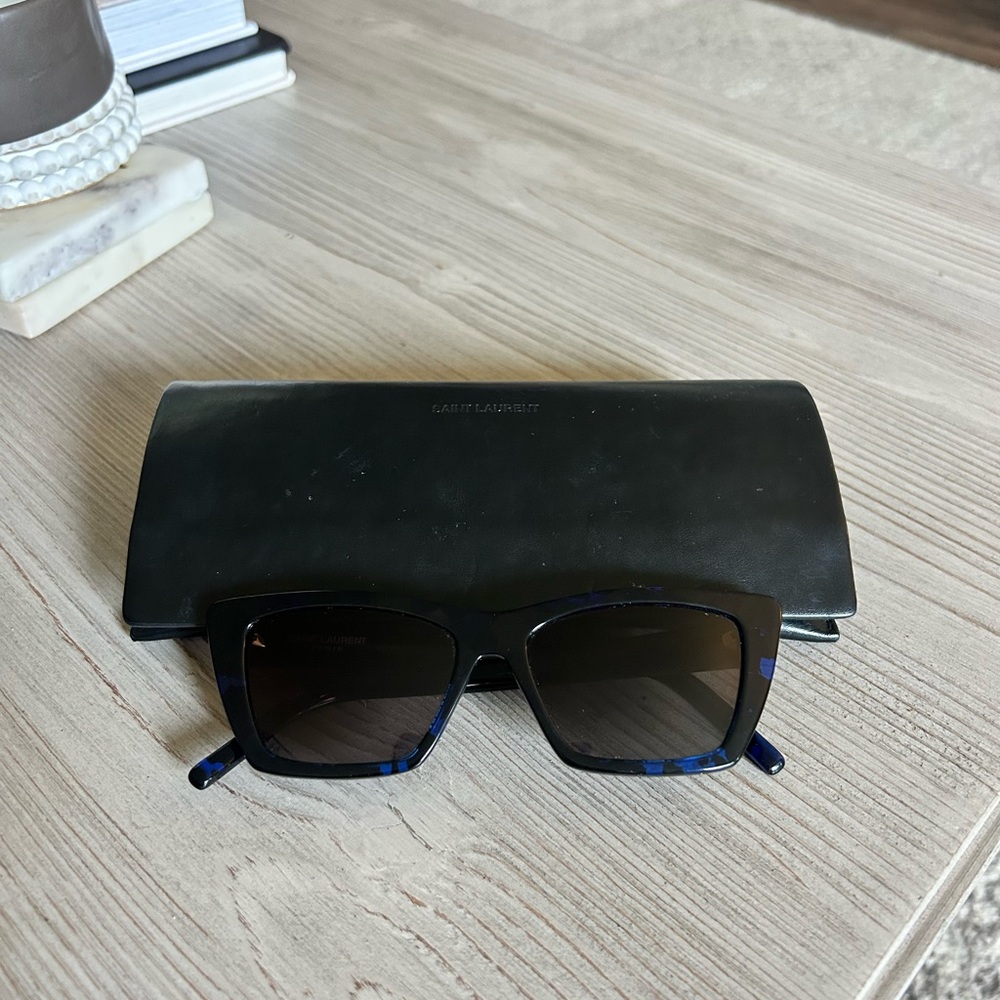 Saint Laurent Black and Blue Cat-Eye Sunglasses - Picture 5 of 5